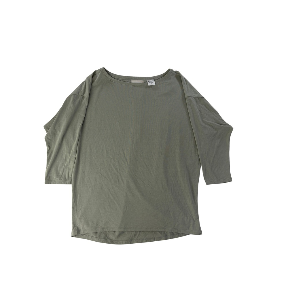 Athleta Ease In Top Womens Medium Keyhole Back Pleated 3/4 Sleeve Green Relaxed